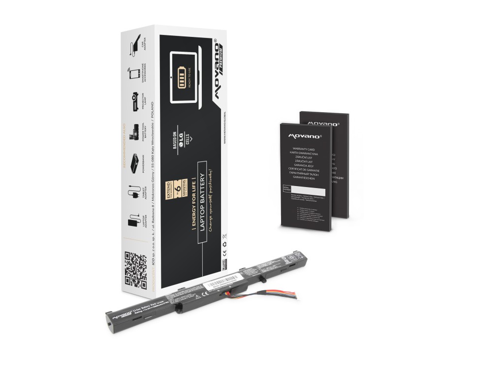 Bateria Movano Premium do Asus A550E, K550E (2600 mAh)